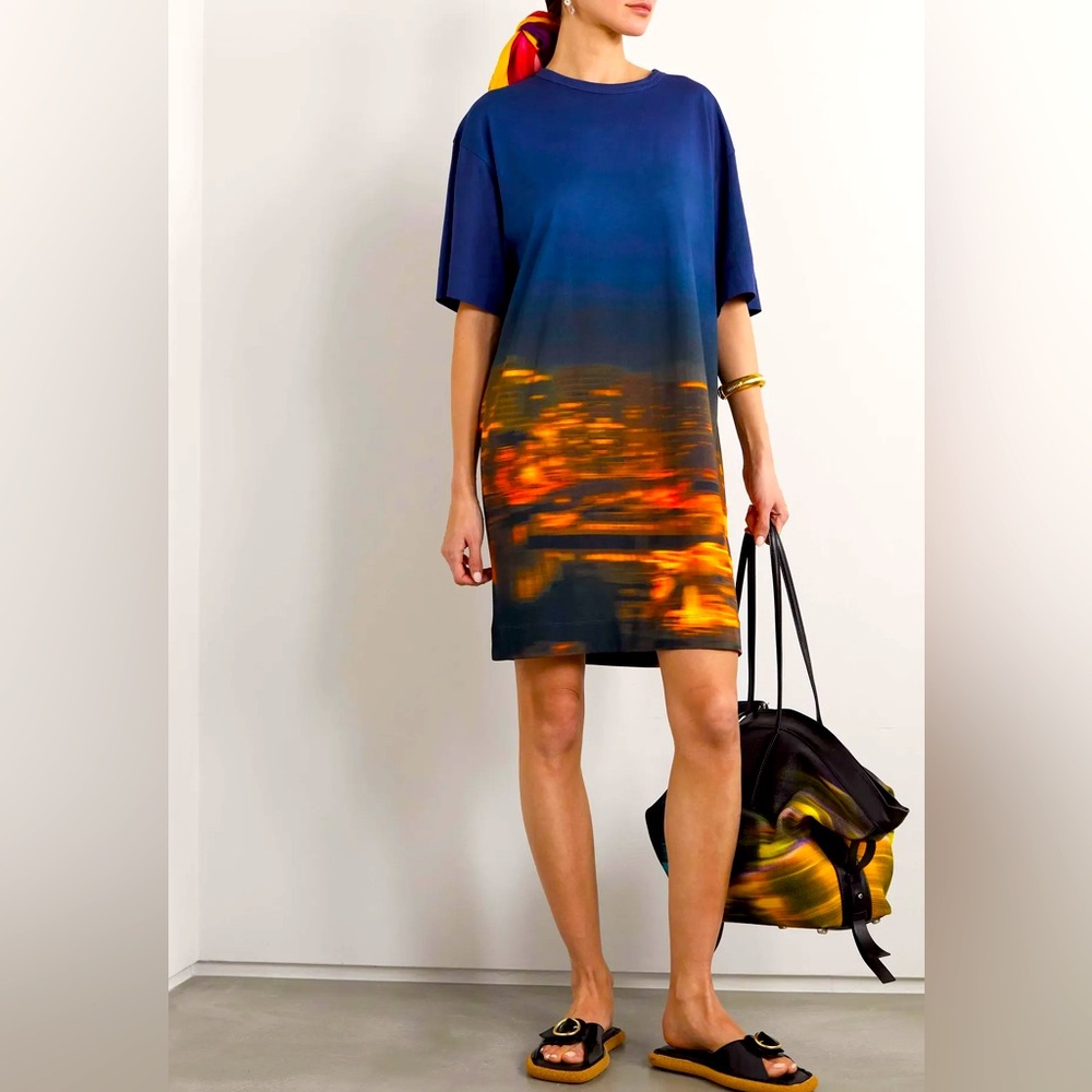 Dries Van Noten Extra Small Oversized Graphic T-Shirt – City Lights Print✨